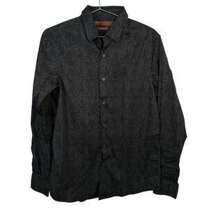 Perry Ellis Men's Black Paisley Slim Fit Long Sleeve Button Up Shirt Size Medium